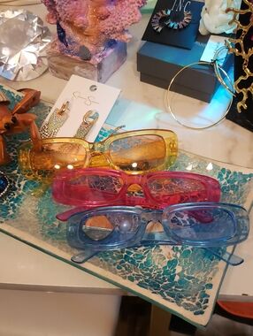 Trendy Rectangular Sunglasses Set — Yellow, Pink & Blue